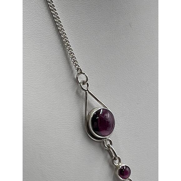 Sterling Silver 925 Semi Precious Stone Garnet Y Necklace and Ring Set Sz 8 - Picture 12 of 16